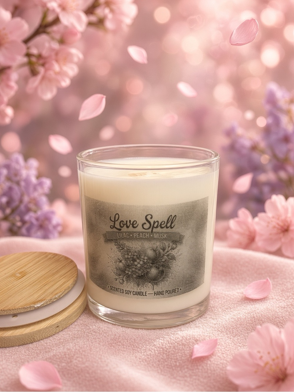 9oz Love Spell Soy Candle | Lilac Peach Musk Hand Poured - Picture 2 of 2